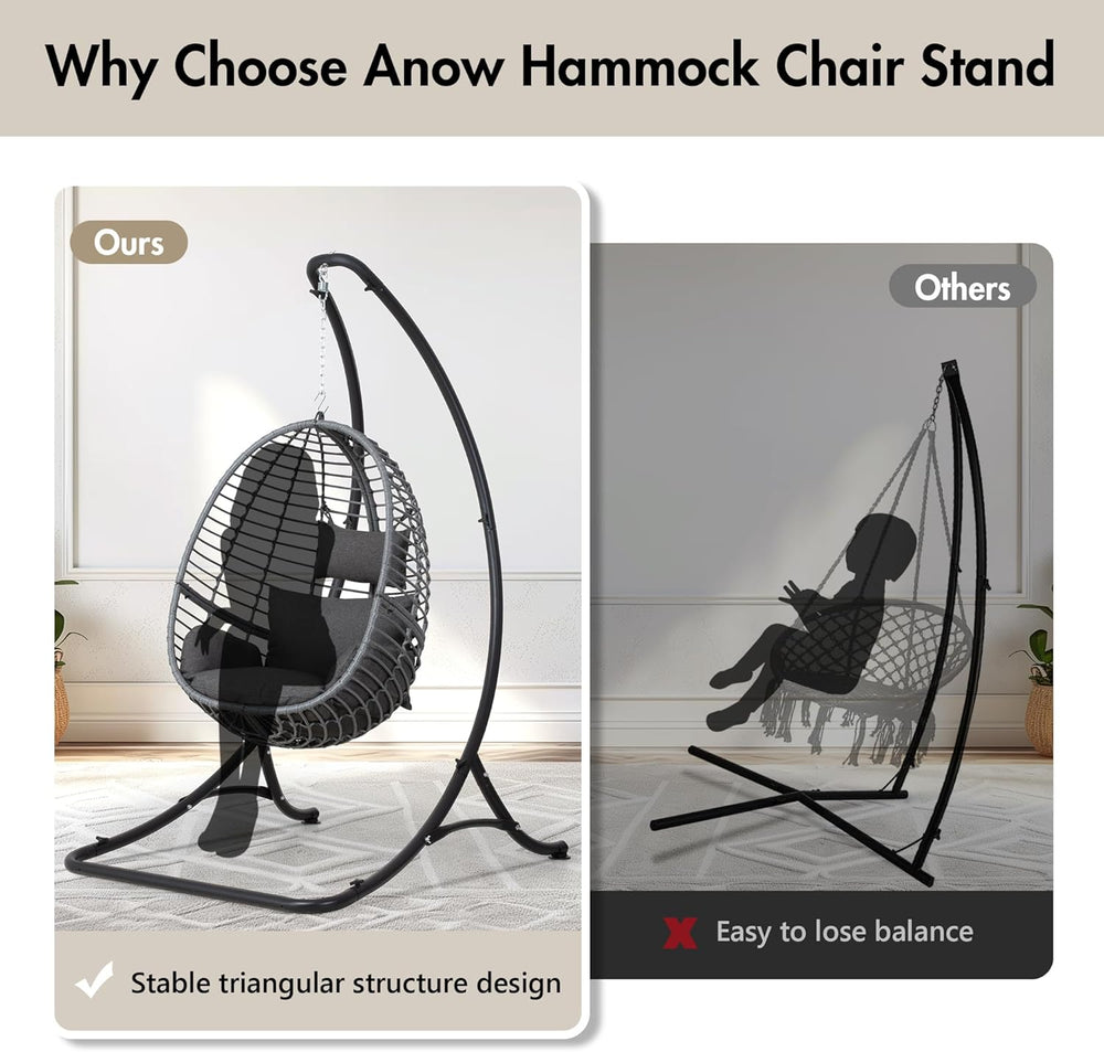 ANOW Heavy Duty Steel Hammock Chair Swing Stand Only for Outside, Black