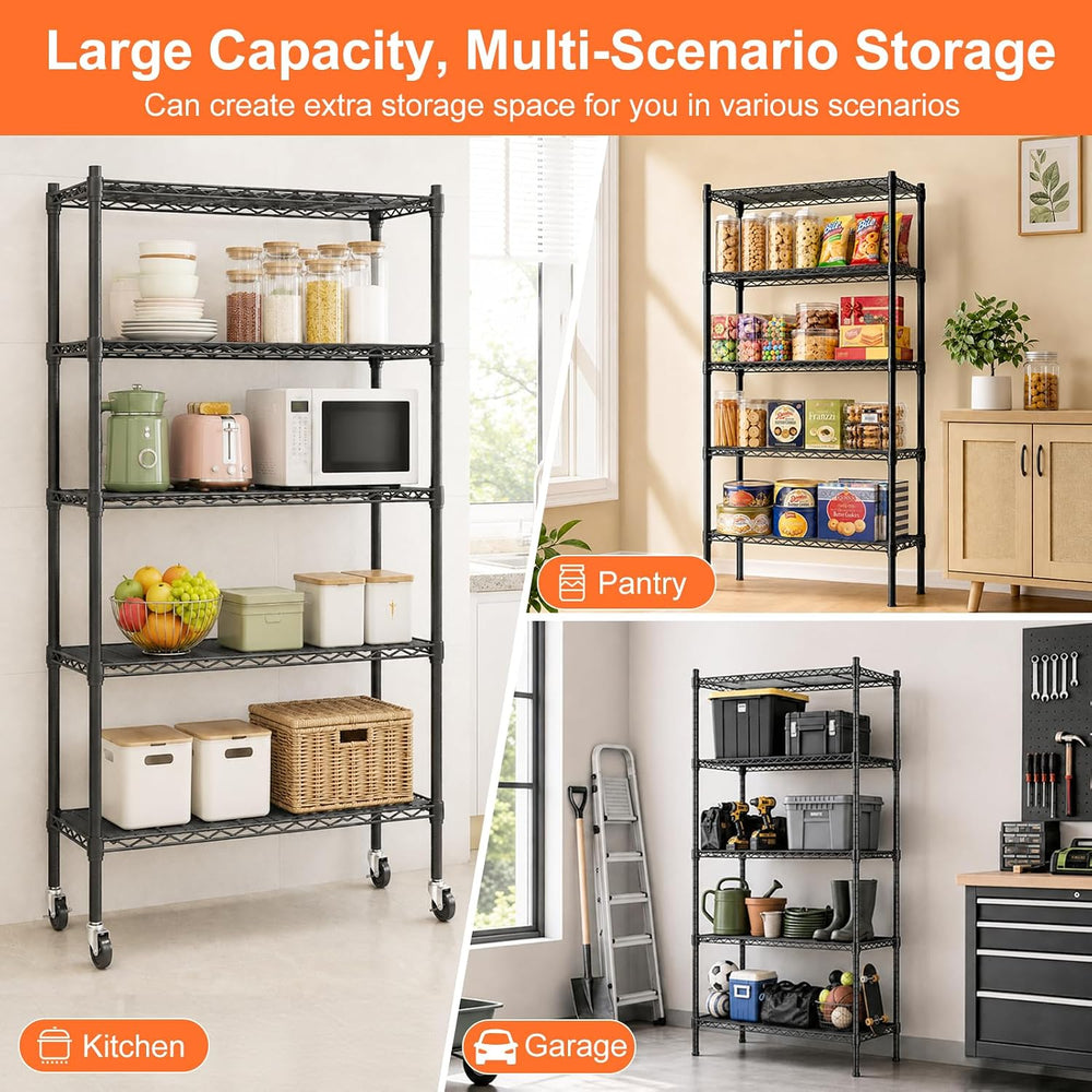 5 Tier Wire Shelving Unit, 61" H Heavy Duty Metal Storage Shelves