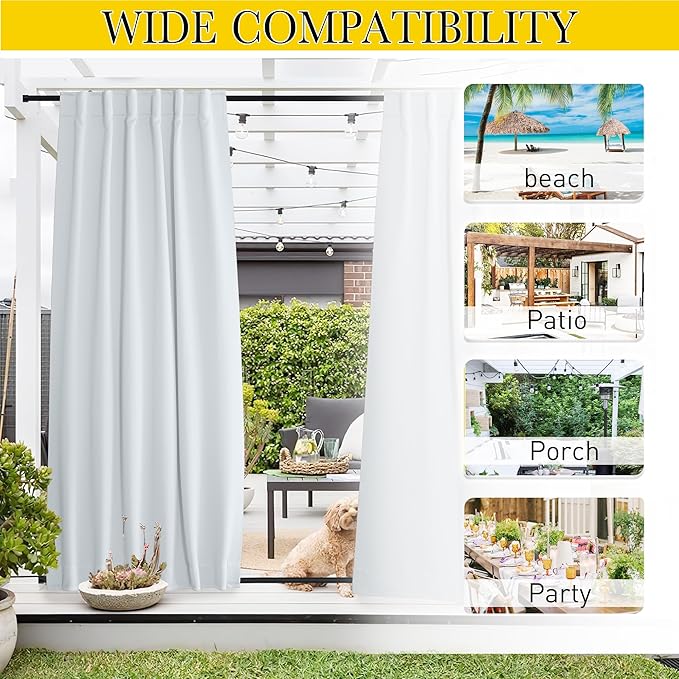 NICETOWN Blackout Outdoor Curtains for Patio Windproof 2 Panels Top & Bot...