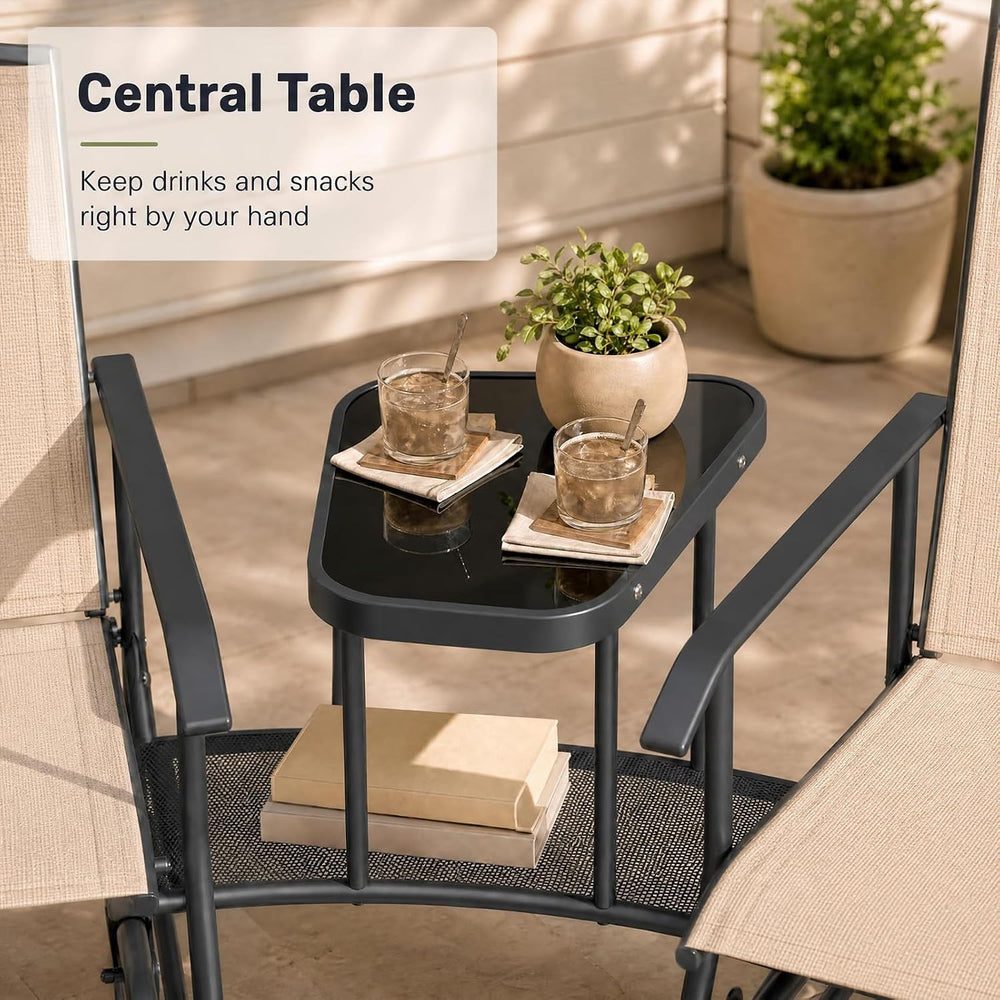 GIANTEX Outdoor Glider Chairs with 2-Tier Center Table, 2-Person Loveseat