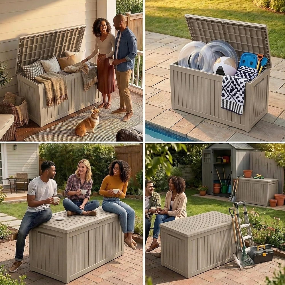 320 Gallon Extra-large Outdoor Storage Box, Waterproof Lockable Deck Box