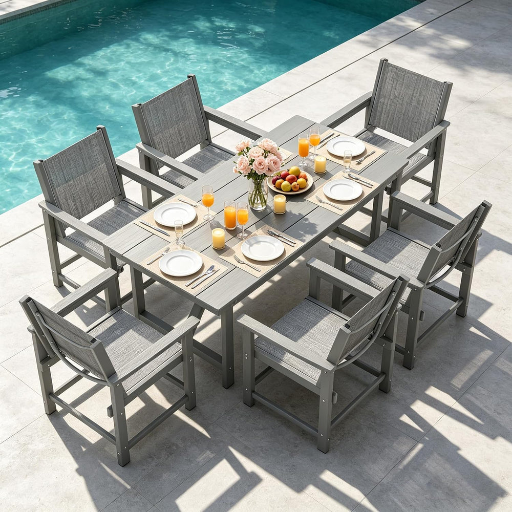 UDPATIO 6-Persons HDPE Outdoor Dining Table Sets Furniture Heavy Duty