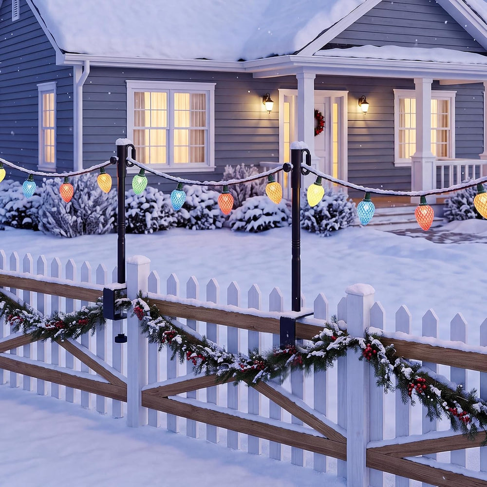 2 Pack Deck String Light Poles with Adjustable 3" Clamp, Outdoor Light P...