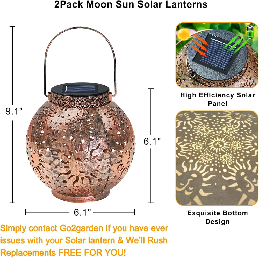 Go2garden 2Pack Solar Lanterns Outdoor Waterproof Mothers Day Gifts for Mom M...