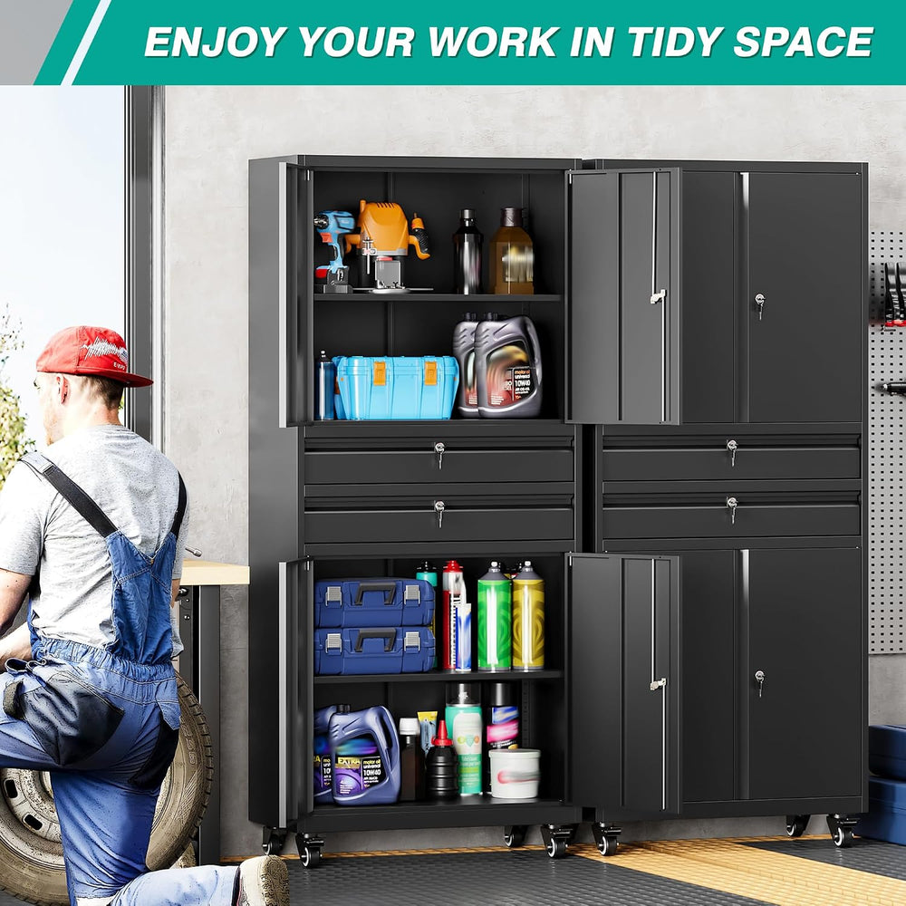 Metal Storage Cabinet with Wheels and Drawers,Rolling Garage Storage Cabinet ...