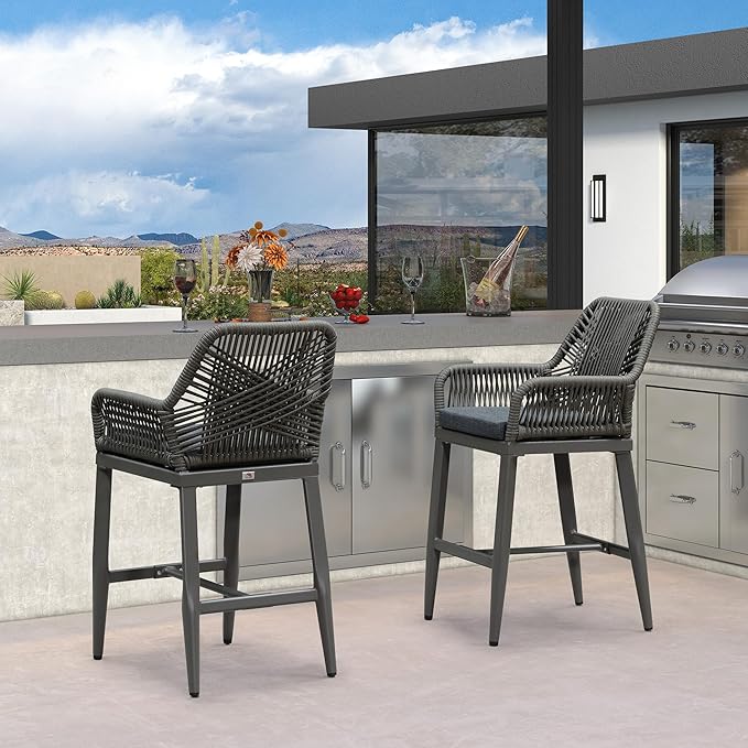 PURPLE LEAF Outdoor 24" Counter Height Bar Stools Chair Set of 2, All We...
