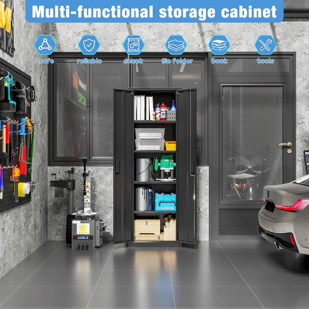 24" W Metal Storage Cabinet with Locking Doors and Adjustable Shelves,Black
