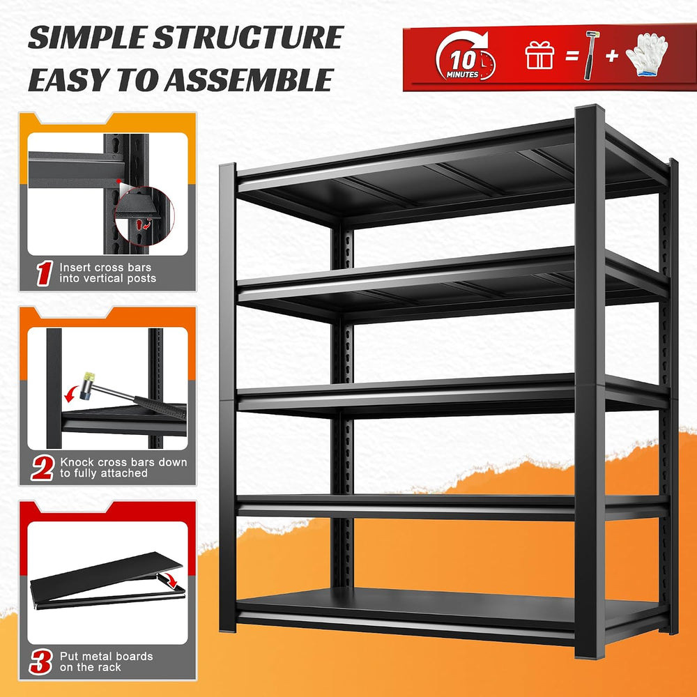 REIBII 5 Tier Garage Shelving for Garage, Adjustable Metal Shelving
