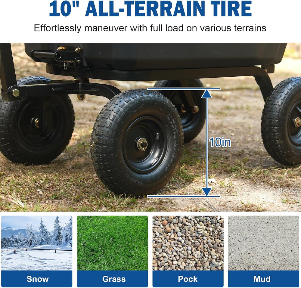 BILT HARD 900 lbs Poly Garden Dump Cart, 5 Cu.Ft Wheelbarrow Cart with 10&quo...