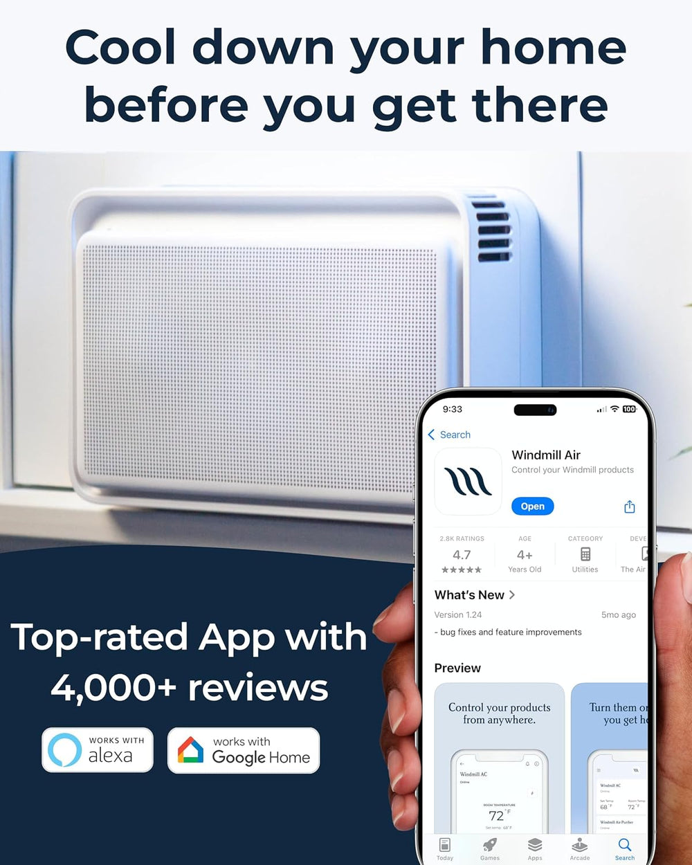 Windmill 10,000 BTU Quiet Window Air Conditioner, Cools up to 350-450 sq ft