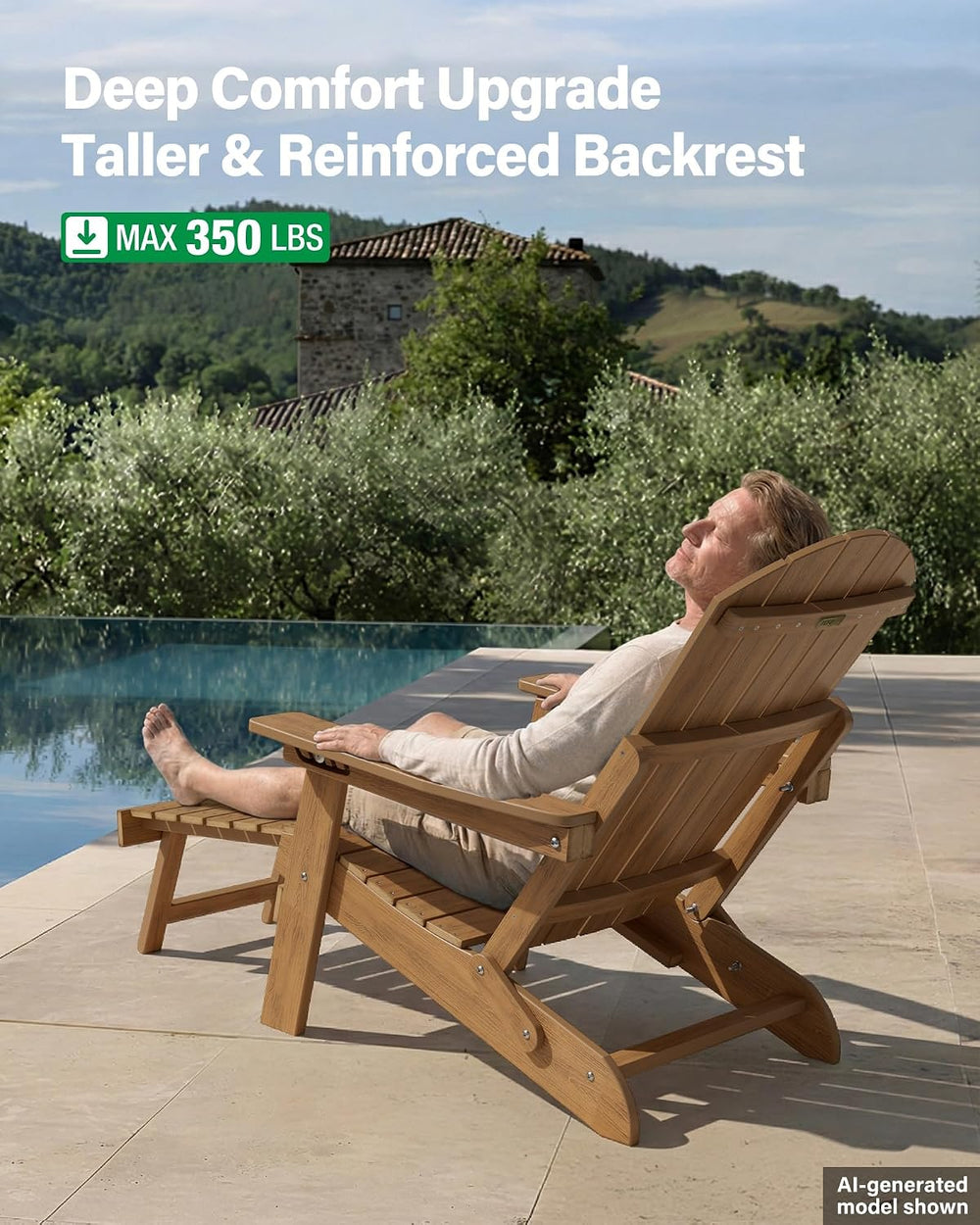 YEFU Adjustable Adirondack Chair with Footrest,All-Weather, Set of 2,Walnut