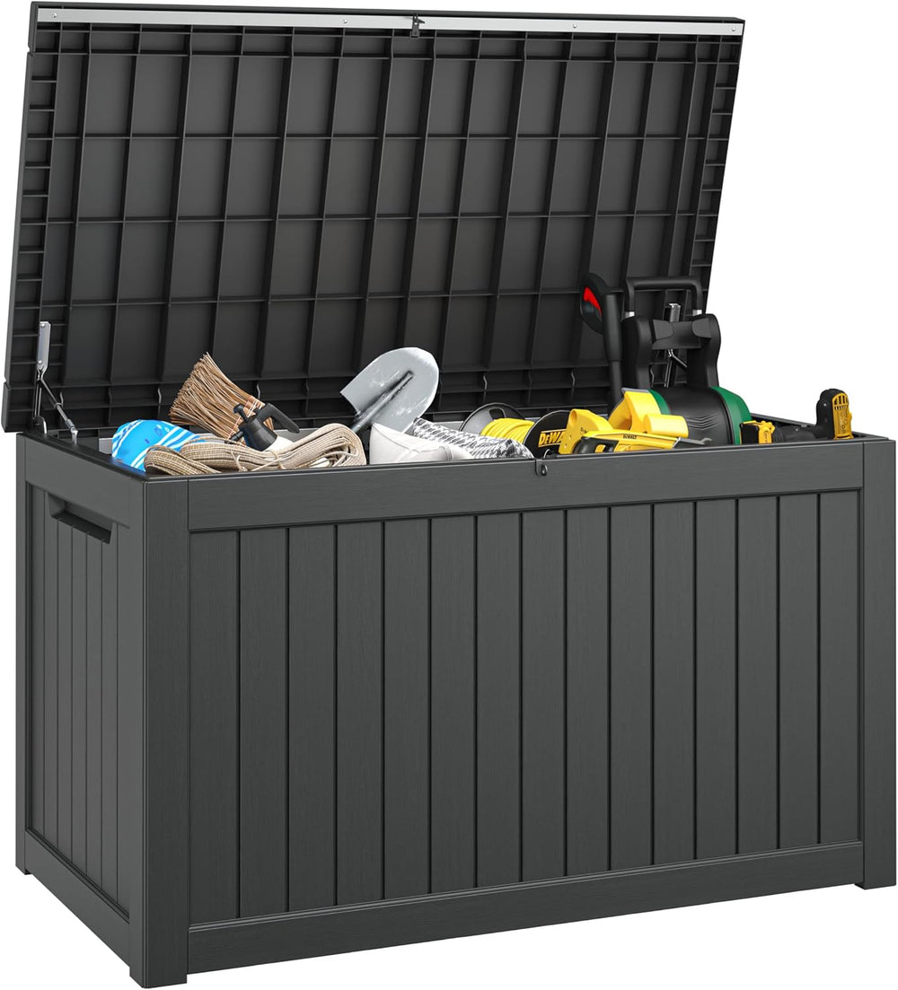 300 Gal Deck Box,Outdoor Storage Box Waterproof Lockable,Gas Lift,Black