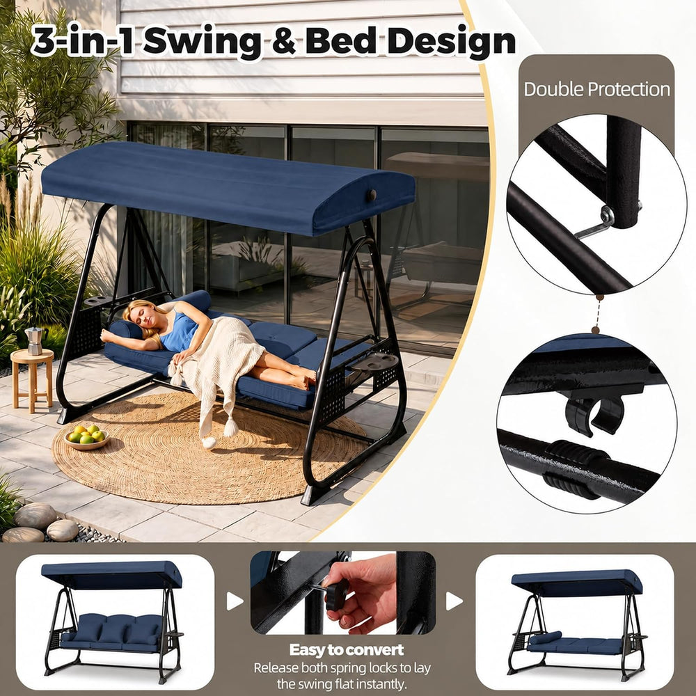 3 Seat Patio Swing Chair with Canopy,Outdoor Porch Swing with Thick Cushions,...