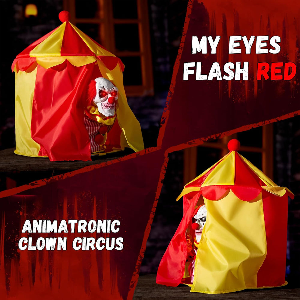 Halloween Animatronic Clown Circus Tent Decoration Creepy Peek-a-Boo Clown wi...