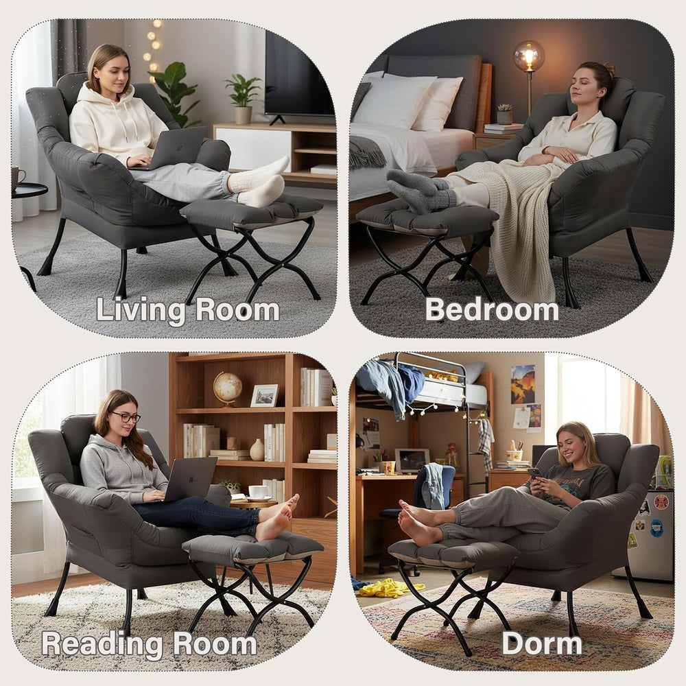 Modern Lazy Chair with Ottoman, Comfy Accent Reading Chair for Living Room