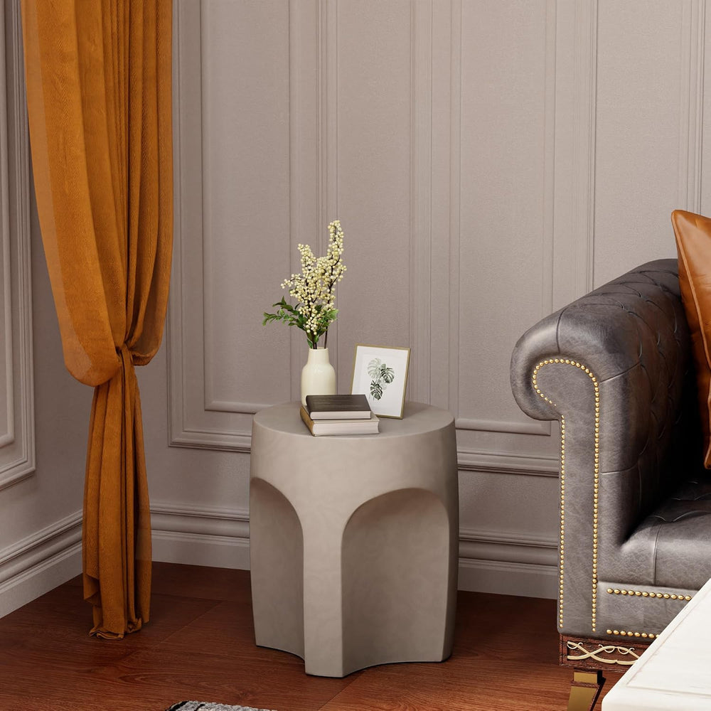 HOMPUS Outdoor Side Table Set of 2, Unique Concrete End Table w Arch Shape