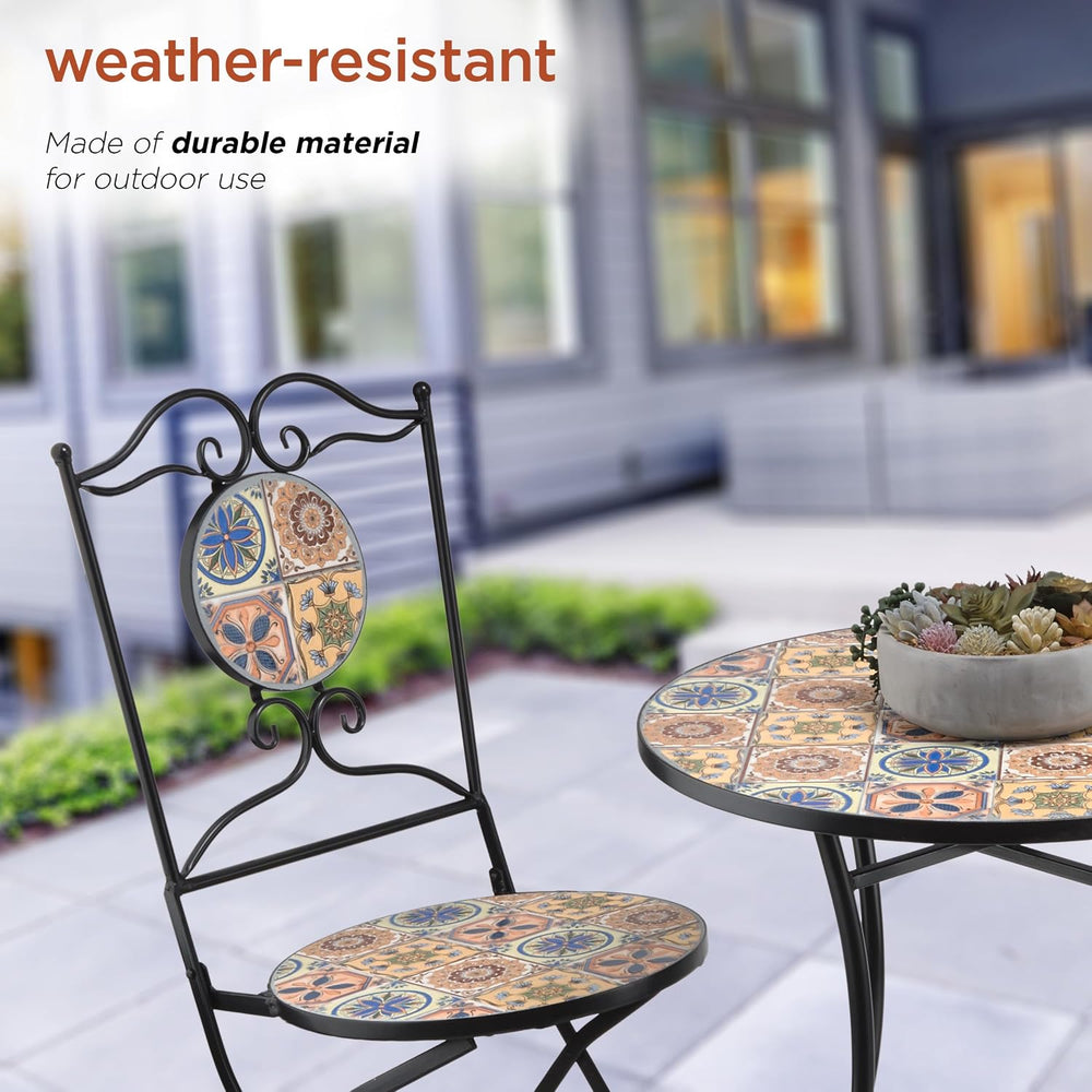Alpine Corporation Indoor/Outdoor Mediterranean Tile Design Set Table and Cha...