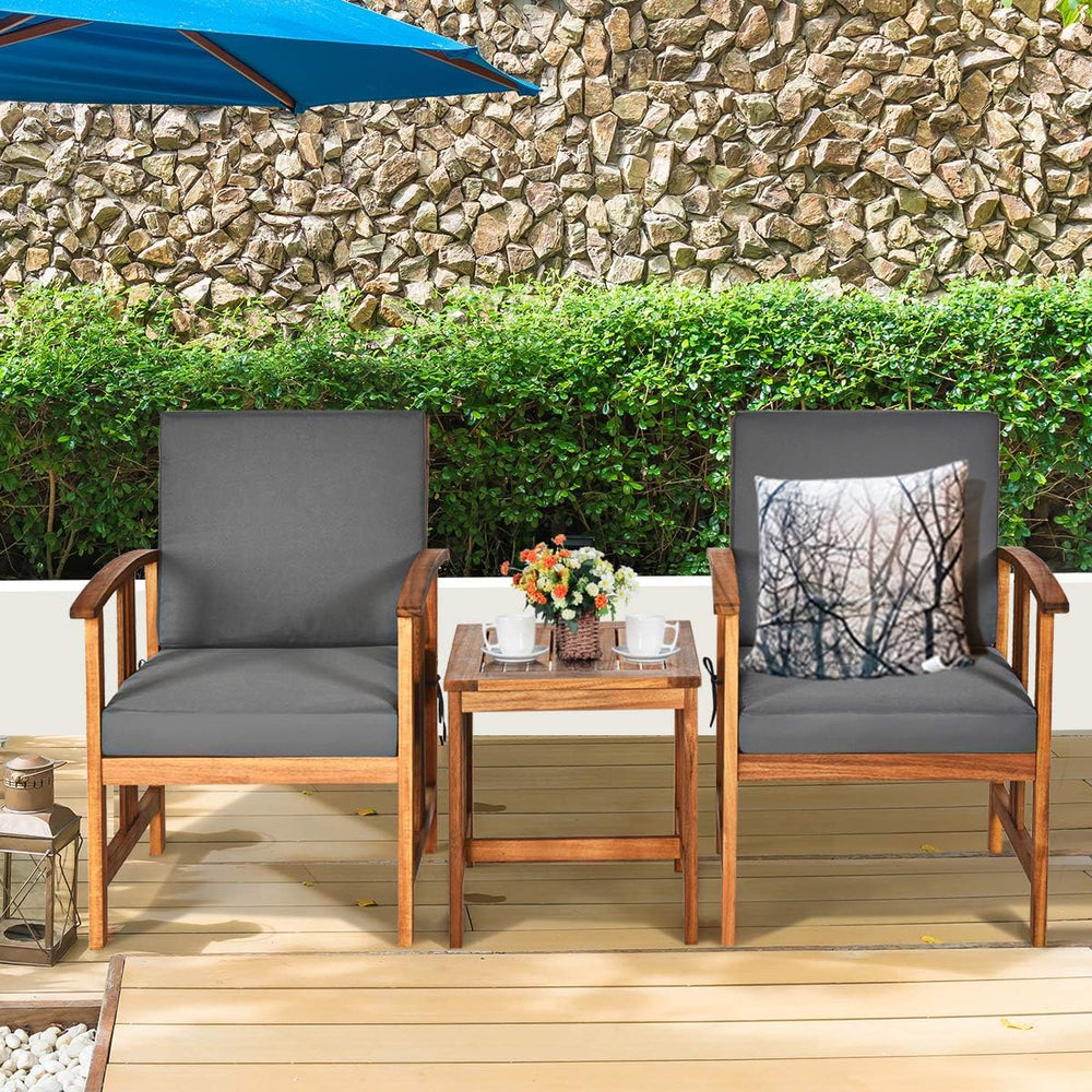 DORTALA 3 Pieces Acacia Wood Patio Furniture, 2 Person Patio Set with Cushion...