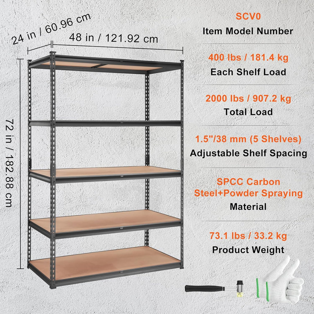 VEVOR Storage Shelves 5-Tier Adjustable 2000 lbs 48"x24"x72" S...