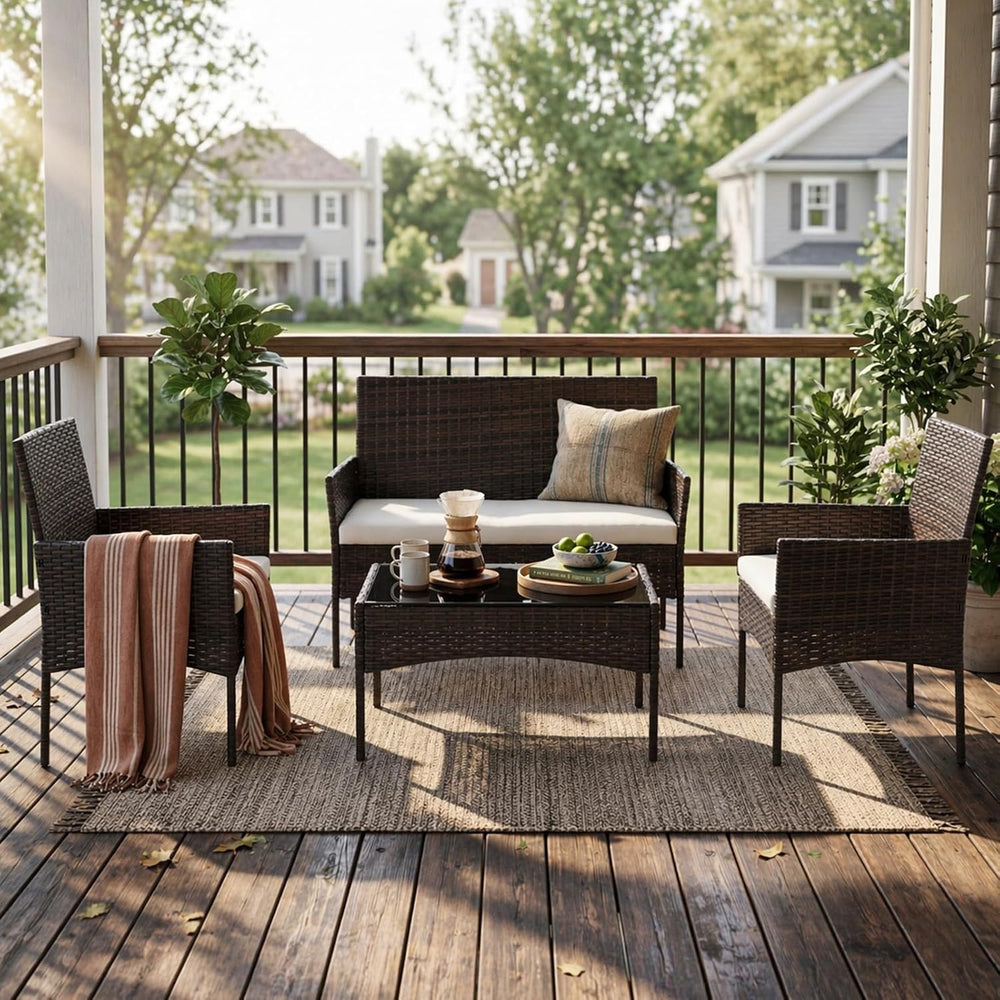 Sweetcrispy 4-Piece Patio Furniture Set, Outdoor Wicker Conversation