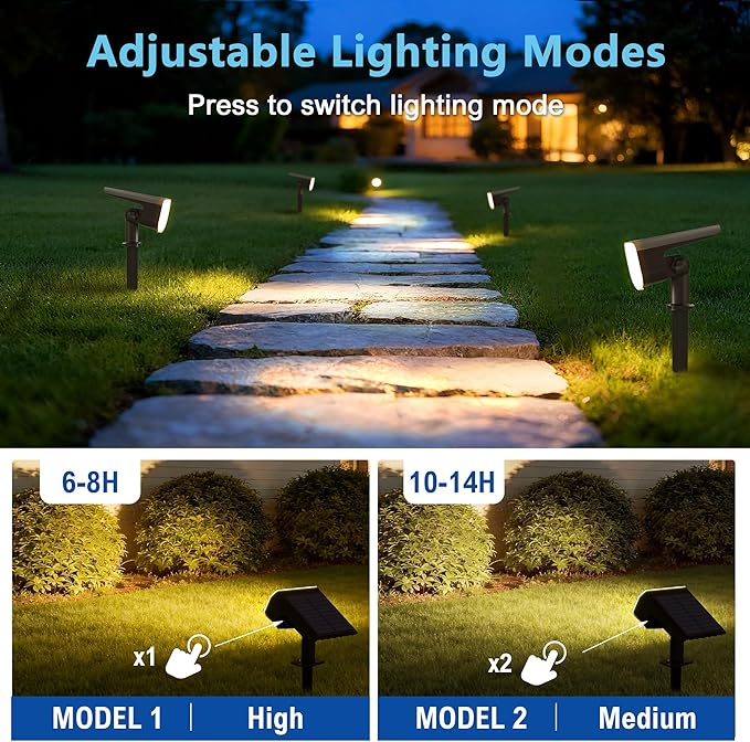 Solar Lights Outdoor Waterproof IP65, Super Bright LED with Lens, 3000K 2 Lig...