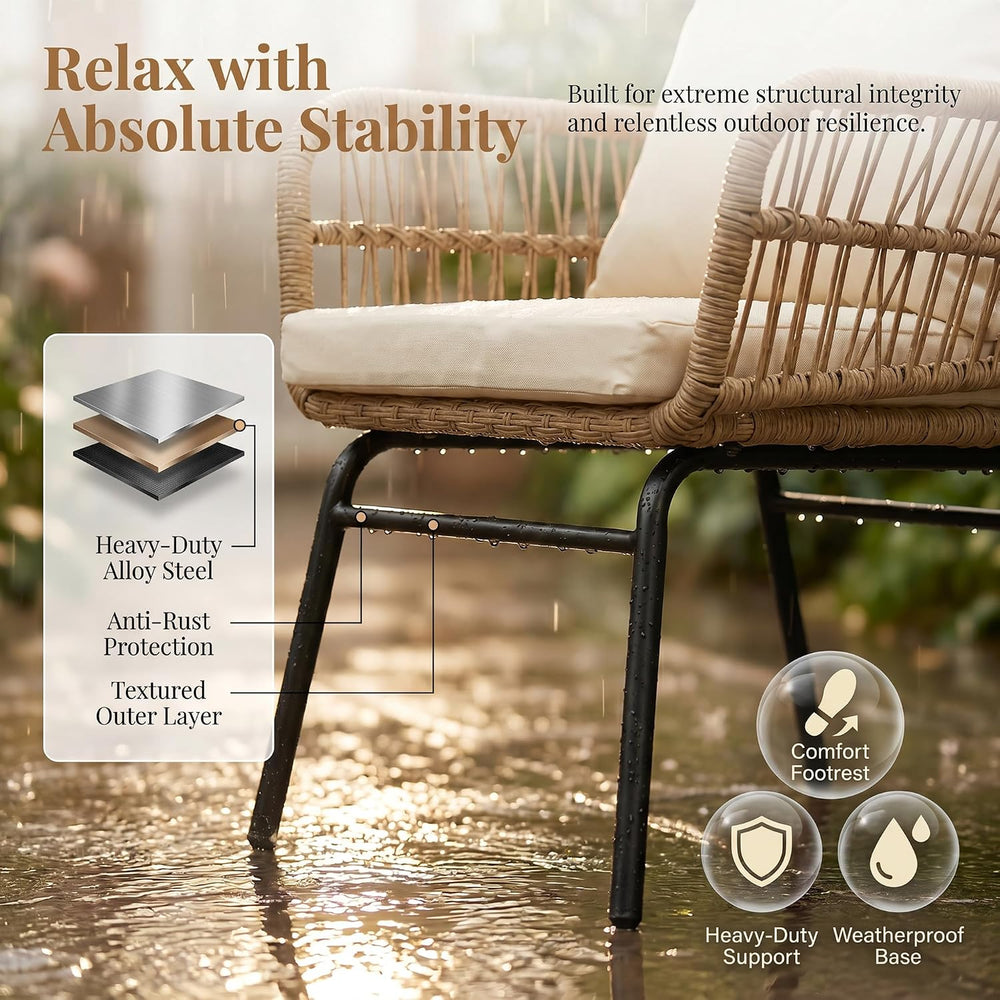 BULEXYARD 3 Pcs Boho Patio Furniture Sets, Outdoor Wicker Bistro Chair Set