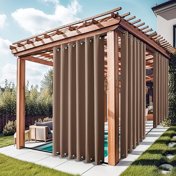 NICETOWN Waterproof Weighted Outdoor Curtains Grommet Top & Bottom 2 Pane...