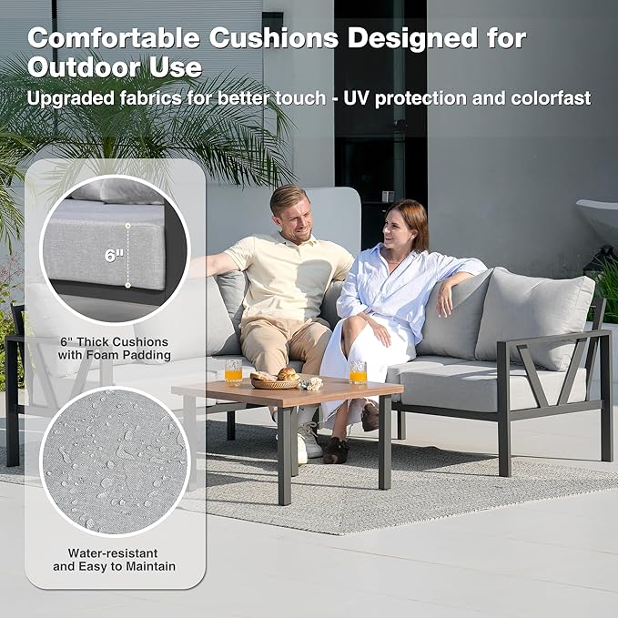 Outdoor Furniture Set, 6 Pieces Outdoor Couch Sectional, L Shaped Metal Patio...