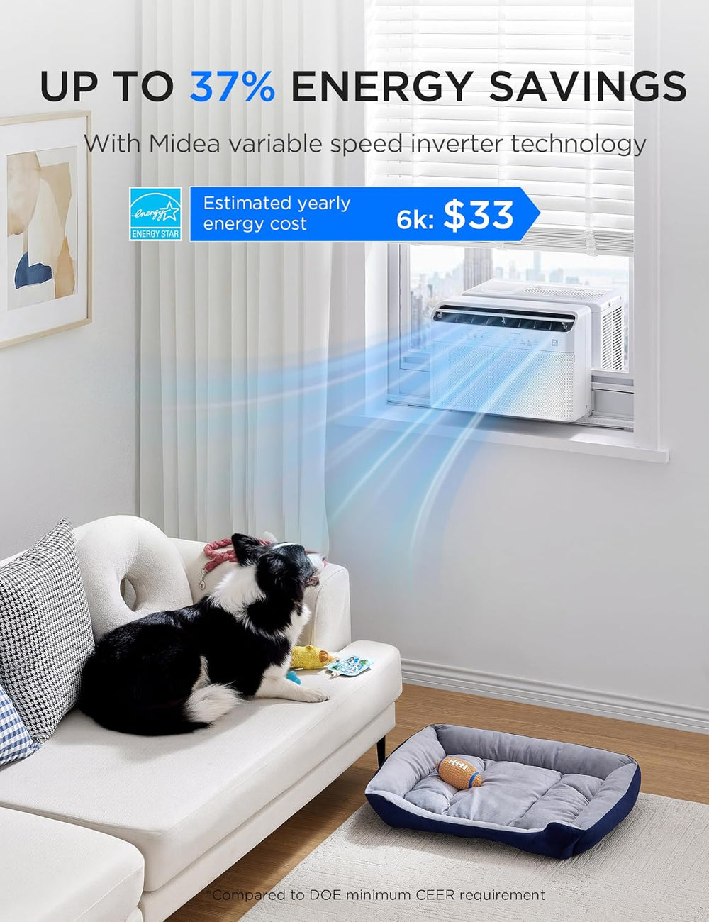 Midea 6,000 BTU U Shaped Window Air Conditioner, Cools up to 250 Sq Ft