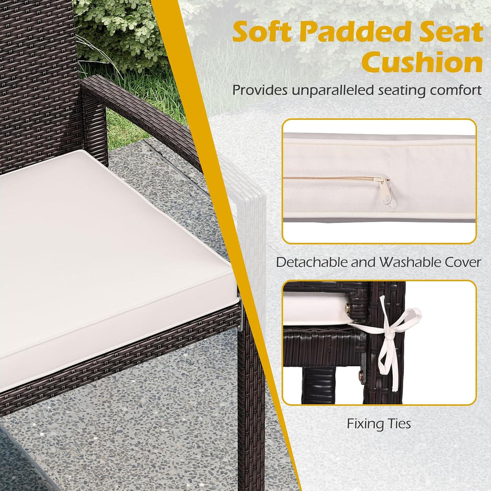 Tangkula Outdoor Rattan Bench, 2-Person Patio Loveseat with Removable Seat Cu...