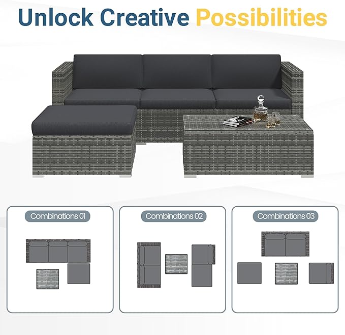 Wisteria Lane 5-Pieces Outdoor Patio Furniture Set, All Weather Wicker Rattan...