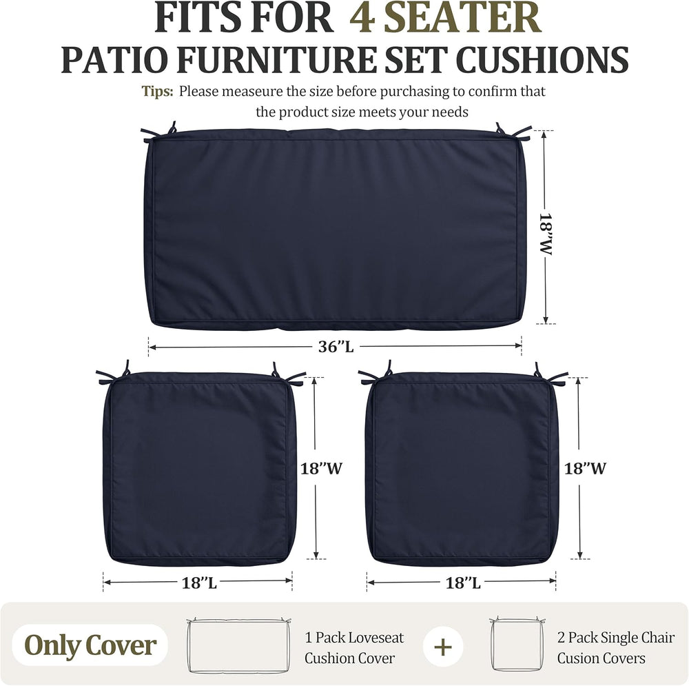 3 Pcs Outdoor Patio Furniture Cushion Replacement Cover, Cover Only