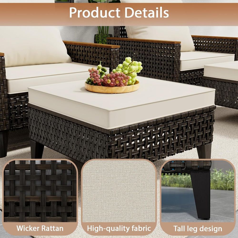 8 Piece Patio Sectional Sofa Set with 50000 BTU Fire Pit Table, All-Weather W...
