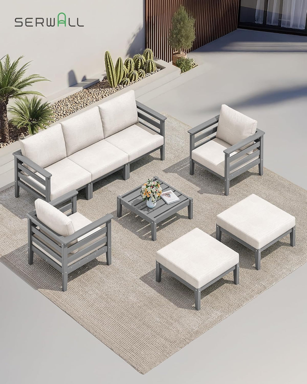 SERWALL HDPE Patio Furniture Set, 8 Pieces Composite Outdoor Furniture