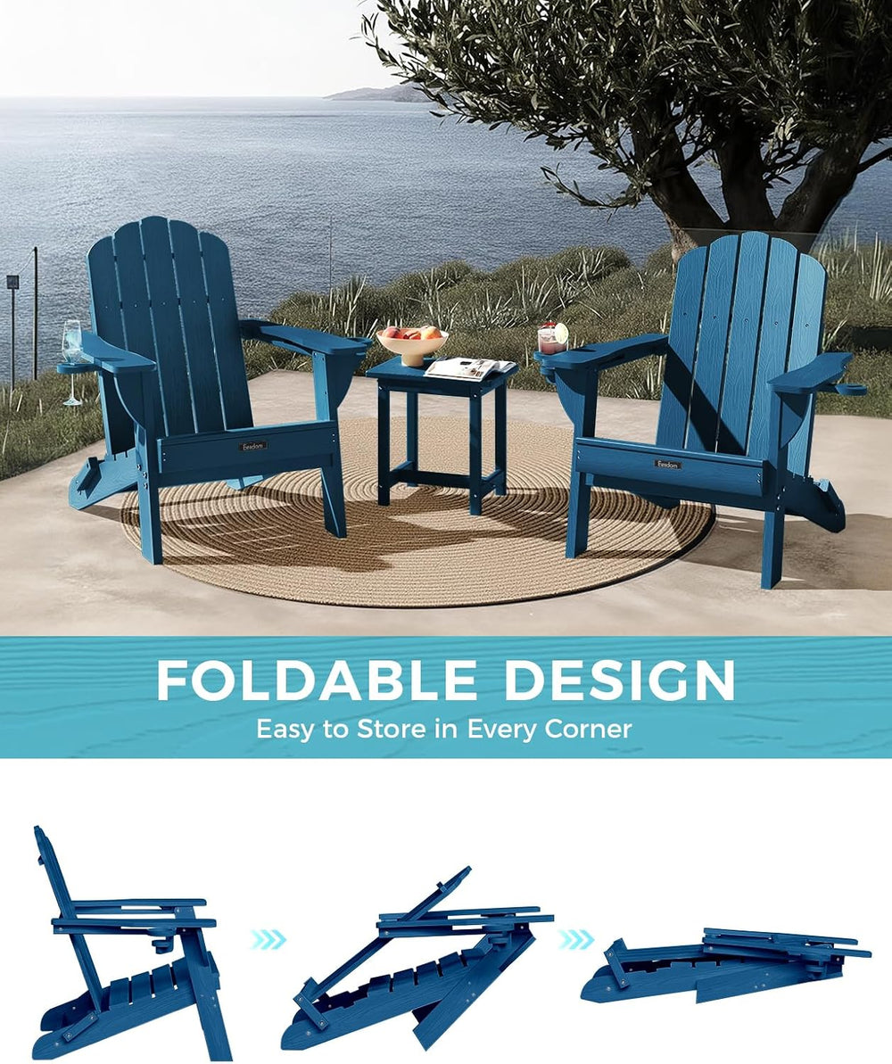 Folding Adirondack Chairs Set of 4, Plastic Patio Chair with 2 Cup Holders