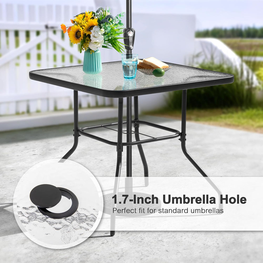NUU GARDEN 5 Piece Outdoor Patio Dining Set, 32 Inch Square Tempered Glass Ta...