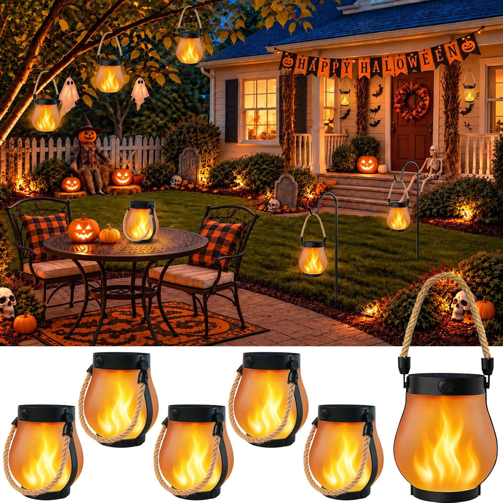 6 Pack Solar Lanterns Outdoor Waterproof Flickering Flame Halloween Lights