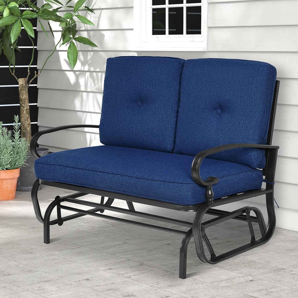 HAPPYGRILL Outdoor Swing Glider Bench Patio Loveseat Glider with Comfortable ...