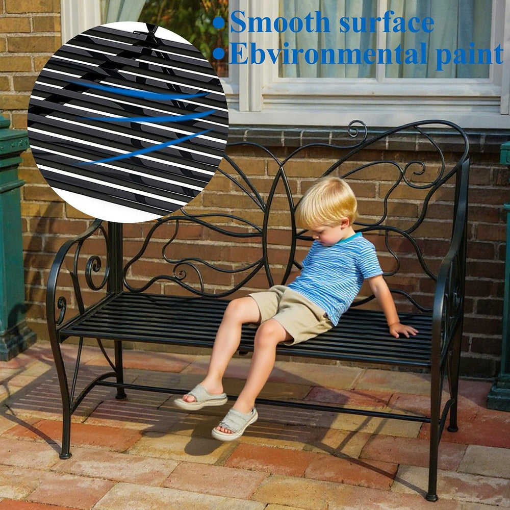HLC Outdoor Bench Outdoor Sturdy Rust-Resistant Bench Butterfly Cast Iron wit...