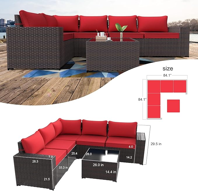 Kullavik 6PCS Outdoor Patio Furniture Set PE Wicker Rattan Sectional Sofa Pat...