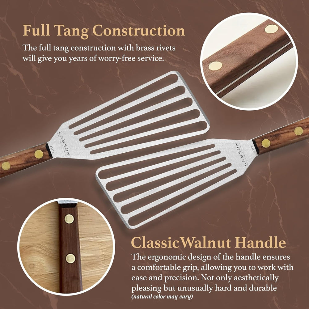 Lamson Slotted Fish Spatula – Flexible Stainless Steel Turner with Walnut Han...