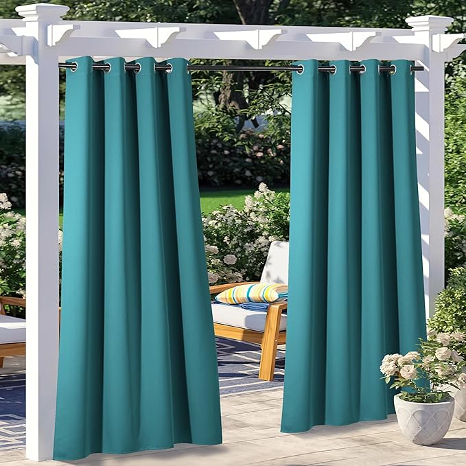 NICETOWN 2 Panels Peacock Teal Outdoor Curtains for Patio Waterproof 108"...
