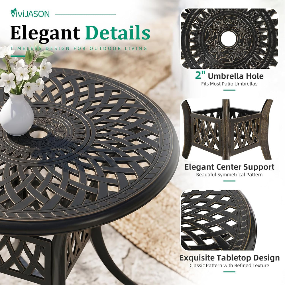 3-Piece Patio Furniture Dining Set, All-Weather Cast Aluminum Outdoor Bistro ...