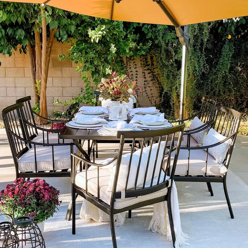 PHI VILLA 7 Piece Patio Dining Set, Rectangular Metal Table