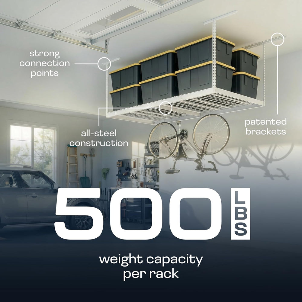 MonsterRax 4x8 Overhead Garage Storage Rack, White, 24"-45" Height