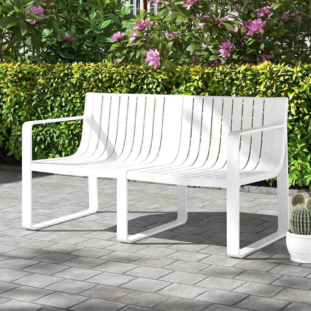 Tangkula Patio Loveseat, 2-Person Bench, White