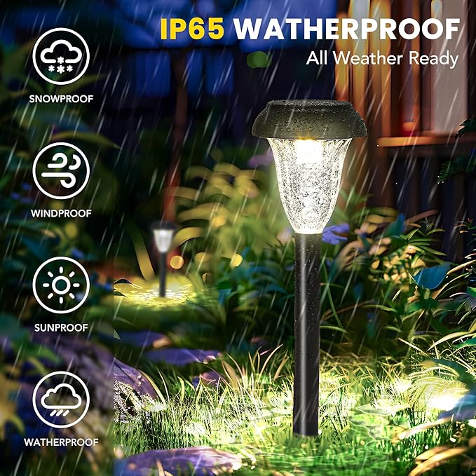 GIGALUMI 12 Pack Solar Lights Outdoor Waterproof, Cool White Pathway Lights S...