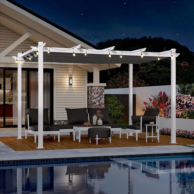 PURPLE LEAF 10' x 13' Outdoor Retractable Pergola with Light Aluminum...