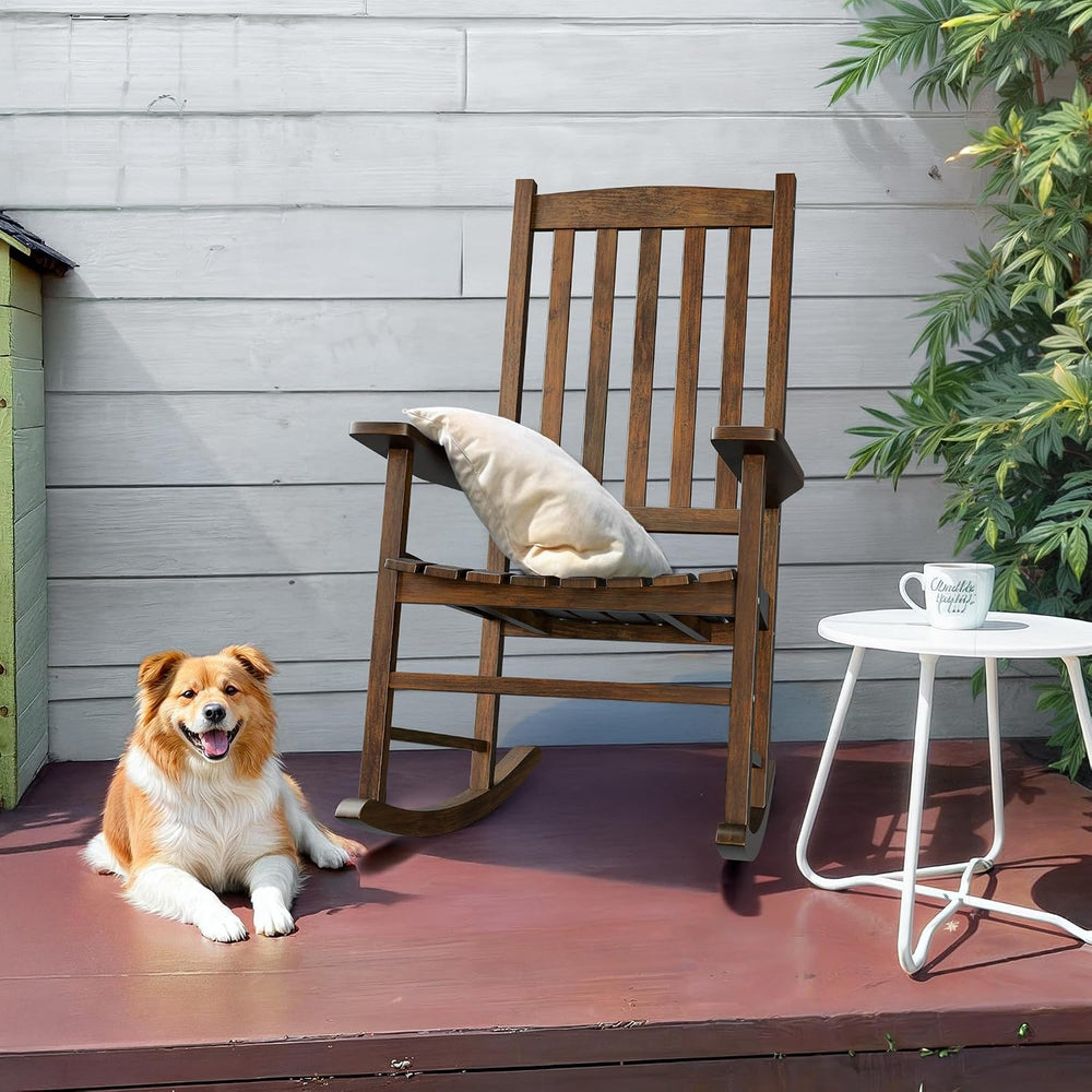SUPER DEAL Outdoor Rocking Chair, All Weather Resistant Outdoor Indoor Wood P...