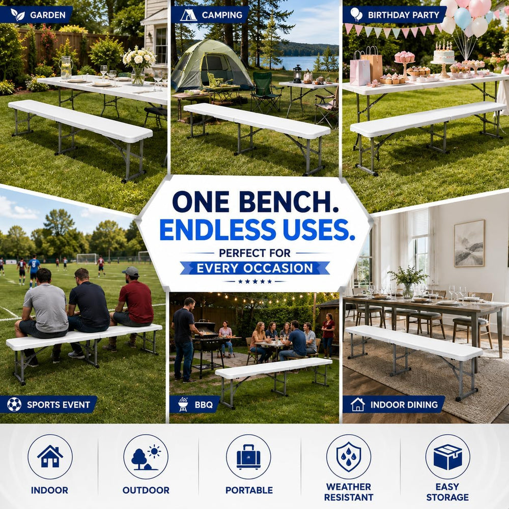 Plastic Folding Bench - Portable Bench Used for Indoor, Outdoor, Picnic, Part...
